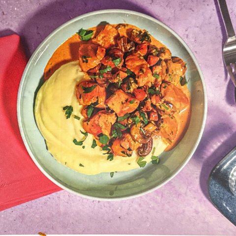 Chicken Stroganoff with Mushrooms and Creamy Mash